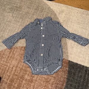 Baby Bgosh Gingham Button Long Sleeve Baby Bodysuit Navy Oshkosh Dress Shirt 12M